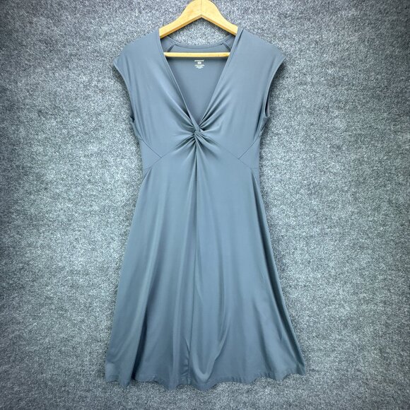 Patagonia Bandha Twist Front Dress Womens Medium Gray Stretchy Flowy‎ Cap Sleeve - Picture 1 of 13